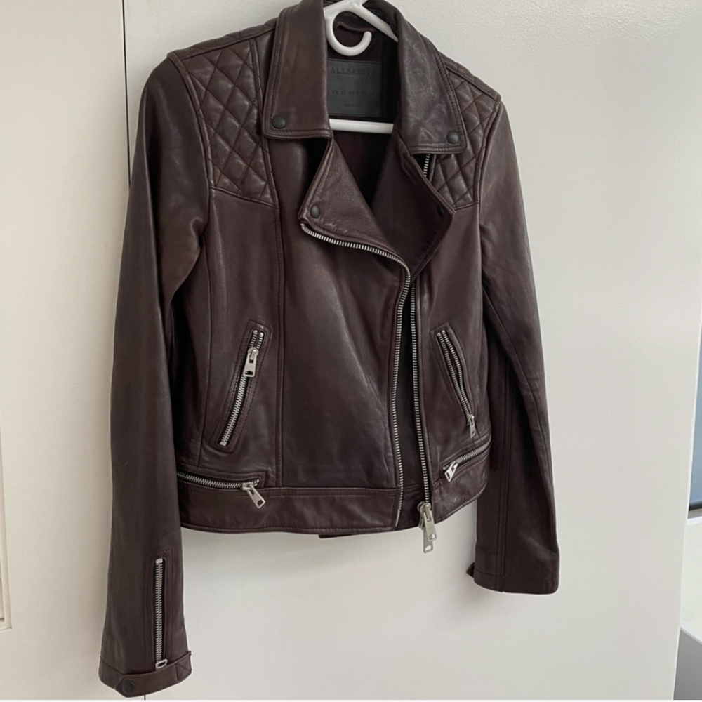 Chocolate Brown All Saints Conroy Leather Jacket - US 6